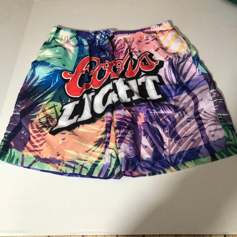 Coors Light Logo Men's Swimsuit Swim Trunks Drawstring Pockets Mesh Lining 2X